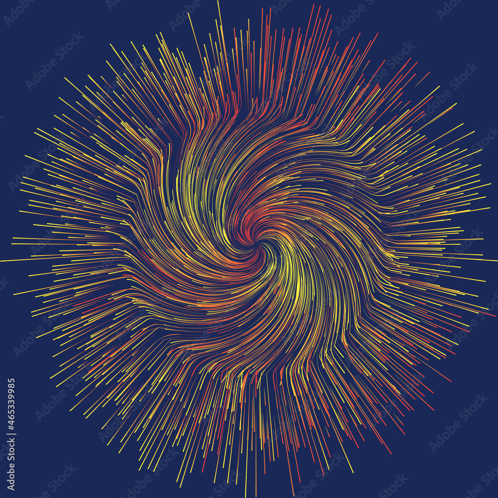 Poster Abstract color dynamic circle background. Glowing burst particles on dark background.
