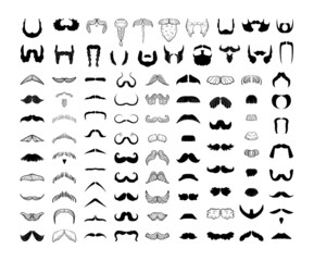 Collection of black icons of beards and mustaches.