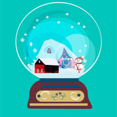 house in the snow, snow globe, winter illustration