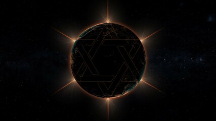 Naklejka premium occult day , pentagram symbol over the earth 3d illustration