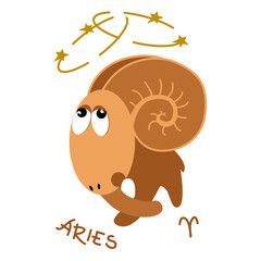 Funny Zodiac Aries Sign. Comic Ram horoscope symbol. Flat cartoon style sketch vector illustration