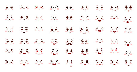 Fototapeta premium Collection of cute emoticons with different emotions. Smiles for use in apps, smartphones, and creating stickers.