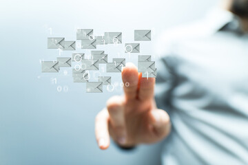 express envelope and parcel abstract technology background. Business quantum internet network...