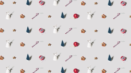 Holiday Christmas and new years background. Wrapping paper seamless overhead flat lay design.