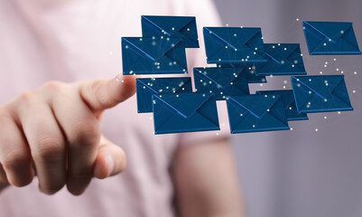 Approved email and spam message displayed on a futuristic interface