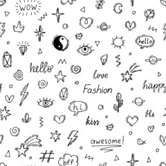 Abstract seamless pattern with doodle boho elements. Hand drawn background. Sketch