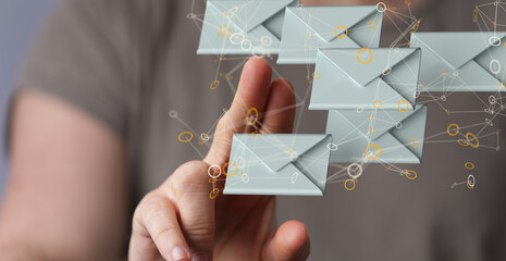 Approved email and spam message displayed on a futuristic interface