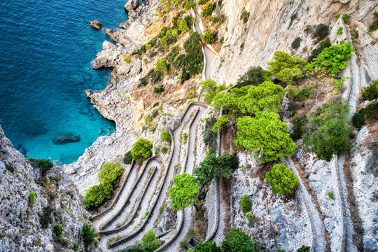 Via Krupp is a hairpin turned footpath on the island of Capri, Italy