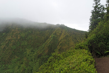 azores mountains in the morning dust