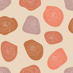 One line roses with color spots seamless vector pattern