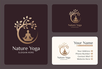 woman yoga with tree of life logo design.