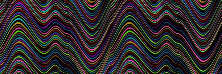 Abstract Iridescent Seamless Geometric Pattern with Waves. Colorful Striped Texture. Psychedelic Wallpaper. Raster Illustration
