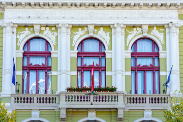 Obraz premium Green decorated building detail in Eger Hungary