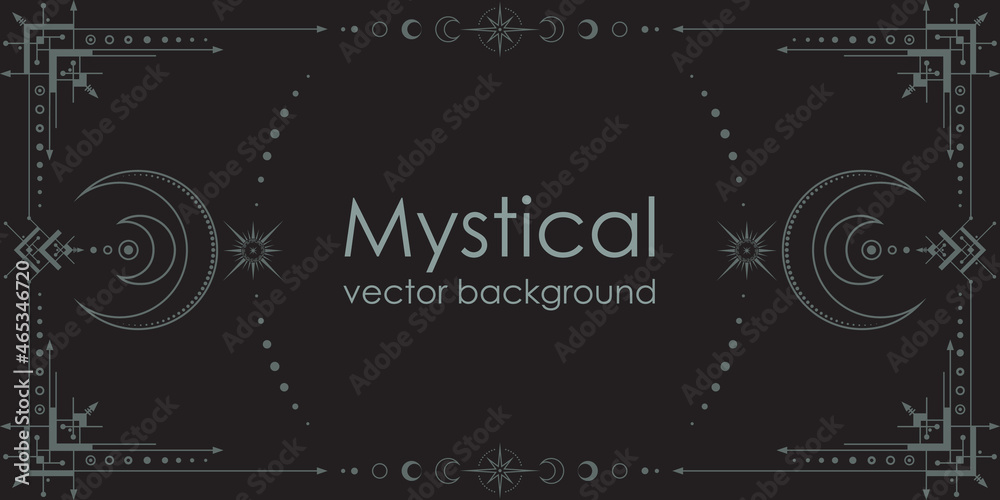 Canvas Prints dark boho background with a copy space. mystical poster with an ornate geometric frame, outline cres