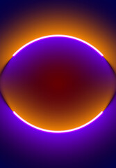 Neon illumination background in Halloween style. Abstract 80s or synthwave backdrop with orange and purple lamp on the wallpaper