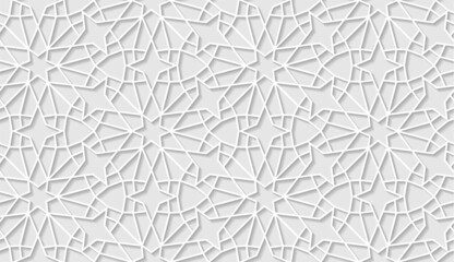 Arabic seamless pattern with classic islamic culture ornament. White background with shadow.