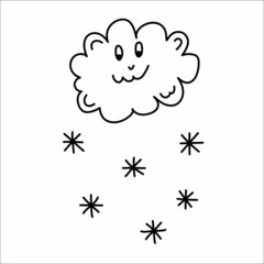 Cute smilling snow cloud doodle vector illustration. Hand drawing cloud with cute face.