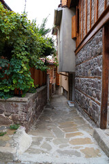 Fototapeta na wymiar narrow cobbled street of the old town of Sozopol Bulgaria