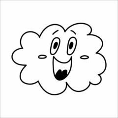 Happy cloud doodle illustration. Hand drawing fun cloud with cute smiling face.