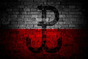 Sign of Warsaw Rising  on brick wall in grunge style with colors of polish flag. Poland country...