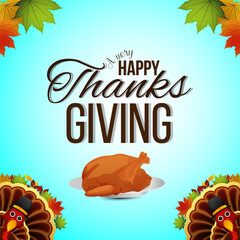 Happy thanksgiving day celebration greeting card with turkey bird and background