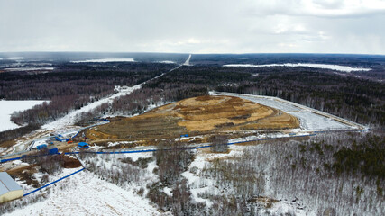 Alexandrov, Russia - 03 April 2021: Russian cities, bird's-eye view of garbage dump