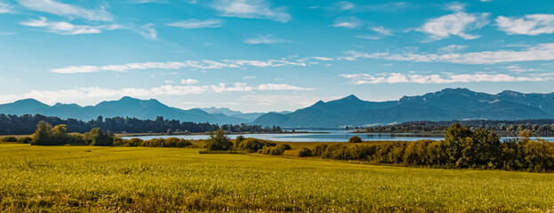 Beautiful alpine summer view near Rimsting at the famous Chiemsee, Bavaria, Germany