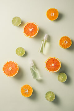 Flat Lay Composition With Delicious Natural Citrus On Color Background