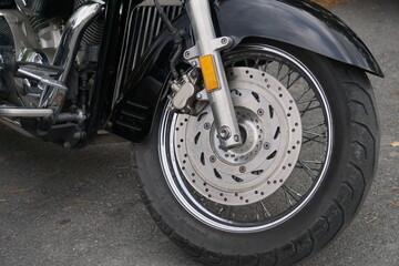 Fototapeta premium Bikers' equipment and their motorcycles, motors, wheels, tanks, wings, helmets.