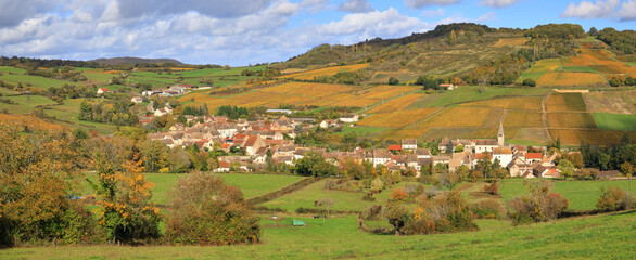 Fototapeta na wymiar The village of Jambles in the Burgundy vineyard, France 