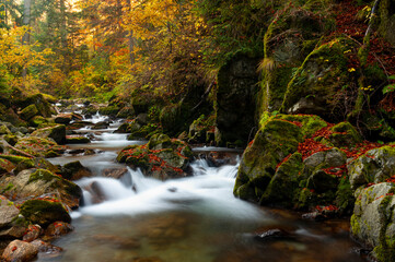 Beautiful waterfall with autumn colors somewhere in Romania 