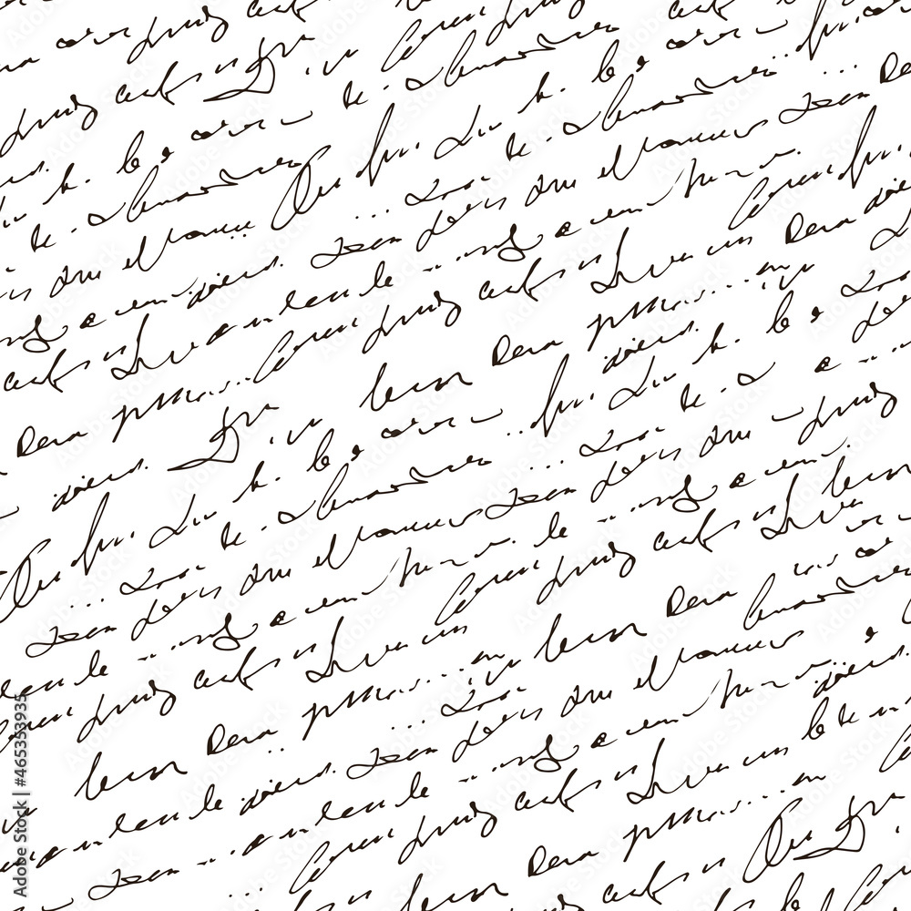 Poster Handwritten abstract text, scribbles vector seamless pattern, vector monochrome script isolated on white background