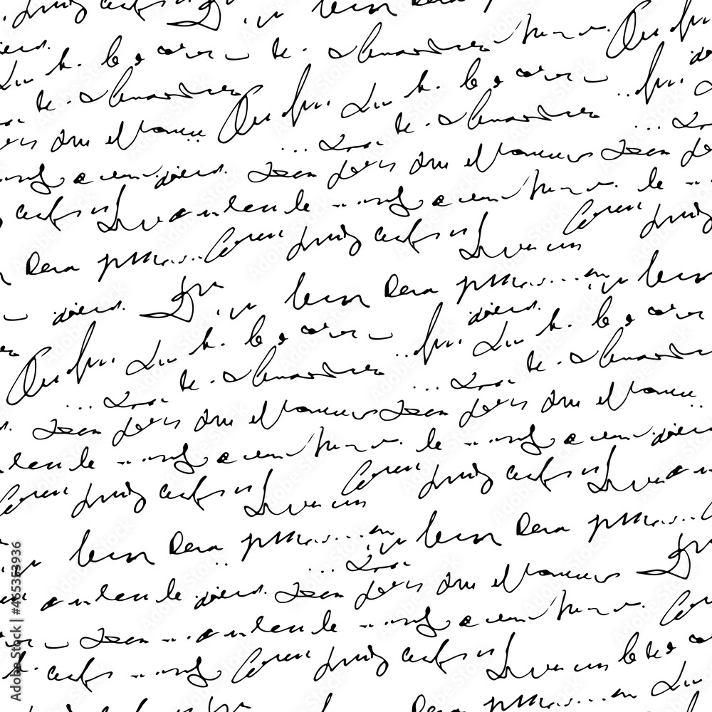 Poster Handwritten abstract text, scribbles vector seamless pattern, vector monochrome script isolated on white background