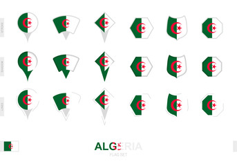 Collection of the Algeria flag in different shapes and with three different effects.