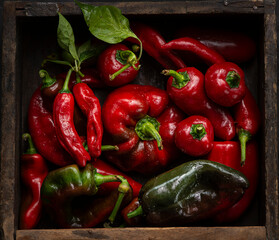 Red pepper in wood box 