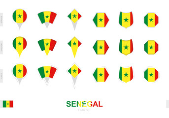 Collection of the Senegal flag in different shapes and with three different effects.