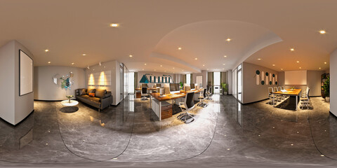 360 degrees office interior view, 3d render