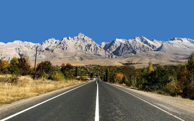 A western view of  the village Cukurbag and the Aladaglar Mts from the state road 51.02 in Nide province of Turkey