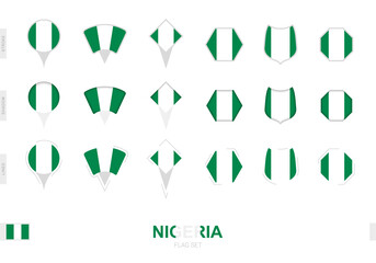 Collection of the Nigeria flag in different shapes and with three different effects.