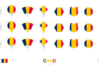 Fototapeta na wymiar Collection of the Chad flag in different shapes and with three different effects.