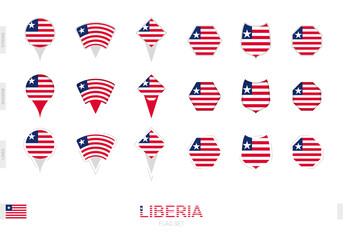 Collection of the Liberia flag in different shapes and with three different effects.