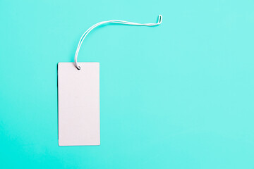 Gray label is on a blue background. Greeting card. Design. Place for text. Copy text