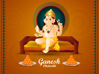 Happy ganesh chaturthi celebration greeting card with vector illustration of lord ganesha