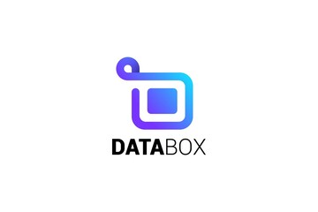 Letter D digital data box blue colour logo