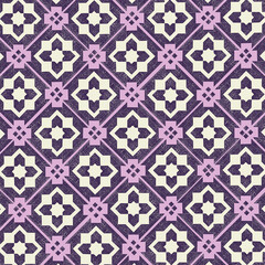 Block print repeat geometric pattern in purples