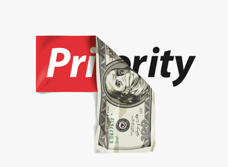 priority sticker banknote peeling off vector illustration - obrazy, fototapety, plakaty