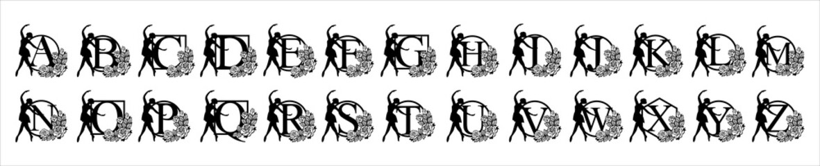 Ballet alphabet vector. Ballerina alphabets letter frame. Assorted initial letter A to Z. Ballet dance beautiful design template for stencil, paper craft, cutting, sticker and printing © great19