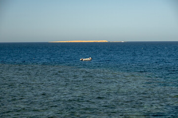 A lone zodiac boat in the Red Sea, Egypt