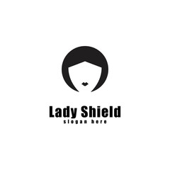 Shield Logo with Lady Face Shape Design Vector Template Element