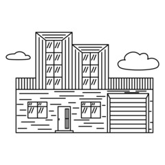 The original design of a residential house made of wood with a garage. Vector complex icon with detail, offline, isolated.
